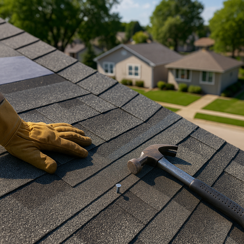 asphalt shingles being installed on home